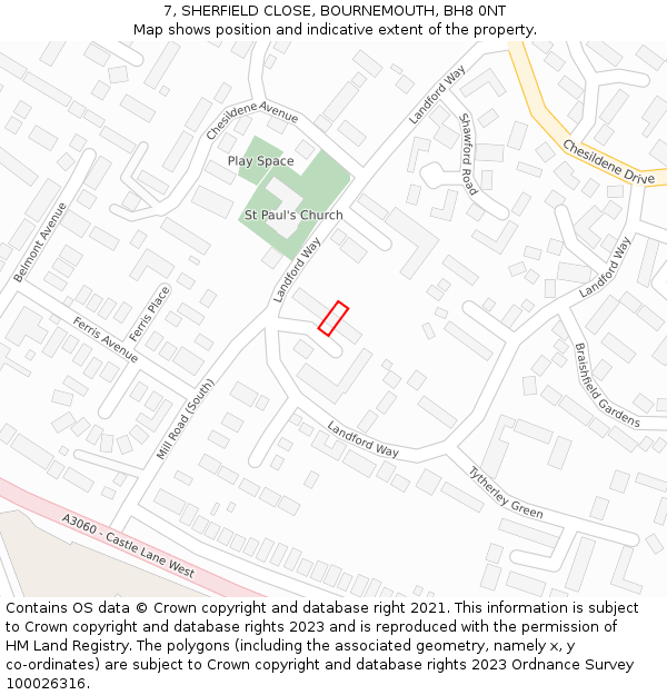 7, SHERFIELD CLOSE, BOURNEMOUTH, BH8 0NT: Location map and indicative extent of plot