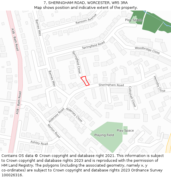 7, SHERINGHAM ROAD, WORCESTER, WR5 3RA: Location map and indicative extent of plot
