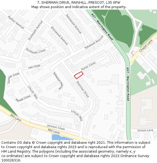 7, SHERMAN DRIVE, RAINHILL, PRESCOT, L35 6PW: Location map and indicative extent of plot