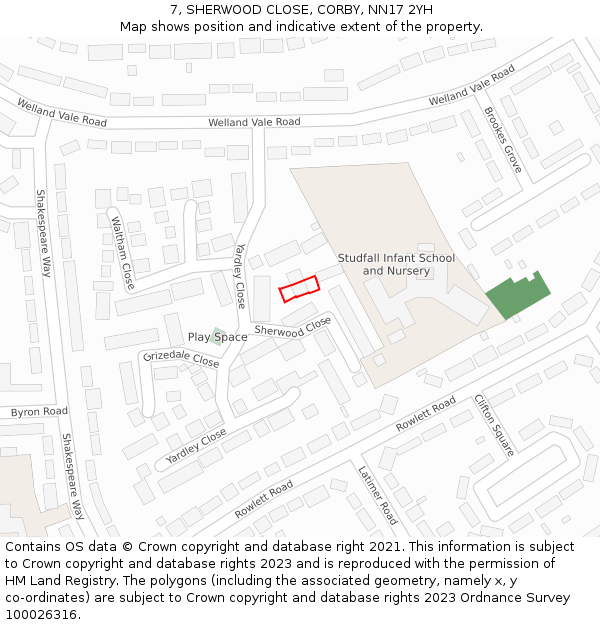 7, SHERWOOD CLOSE, CORBY, NN17 2YH: Location map and indicative extent of plot