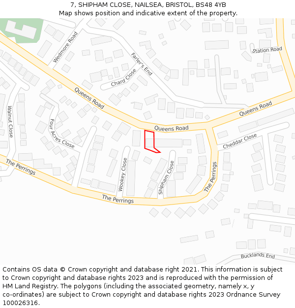 7, SHIPHAM CLOSE, NAILSEA, BRISTOL, BS48 4YB: Location map and indicative extent of plot