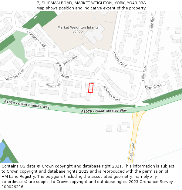 7, SHIPMAN ROAD, MARKET WEIGHTON, YORK, YO43 3RA: Location map and indicative extent of plot
