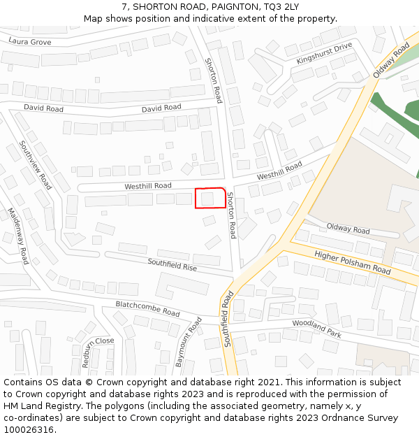 7, SHORTON ROAD, PAIGNTON, TQ3 2LY: Location map and indicative extent of plot