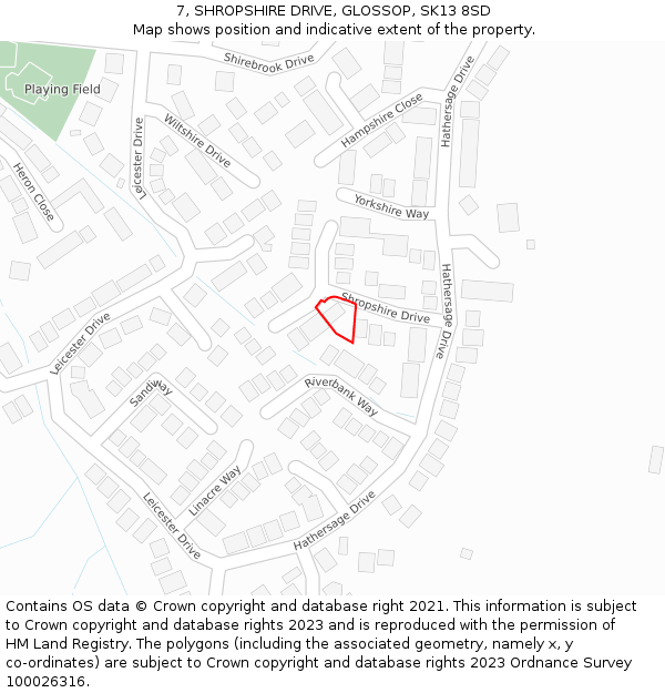 7, SHROPSHIRE DRIVE, GLOSSOP, SK13 8SD: Location map and indicative extent of plot