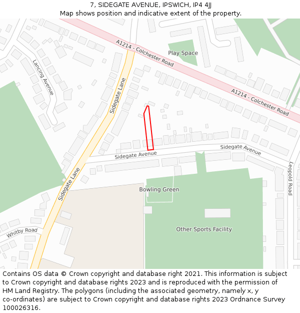 7, SIDEGATE AVENUE, IPSWICH, IP4 4JJ: Location map and indicative extent of plot