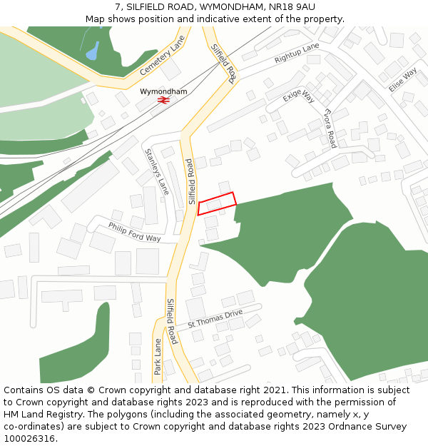 7, SILFIELD ROAD, WYMONDHAM, NR18 9AU: Location map and indicative extent of plot