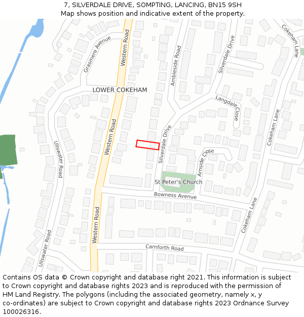 7, SILVERDALE DRIVE, SOMPTING, LANCING, BN15 9SH: Location map and indicative extent of plot