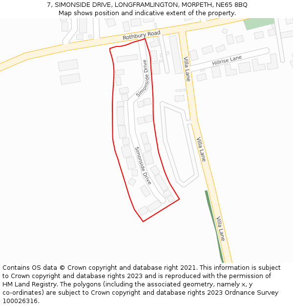 7, SIMONSIDE DRIVE, LONGFRAMLINGTON, MORPETH, NE65 8BQ: Location map and indicative extent of plot