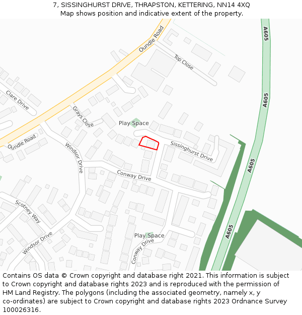 7, SISSINGHURST DRIVE, THRAPSTON, KETTERING, NN14 4XQ: Location map and indicative extent of plot