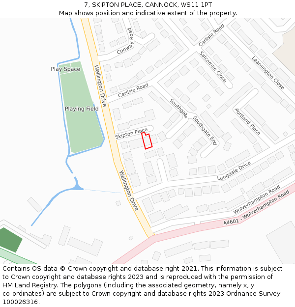 7, SKIPTON PLACE, CANNOCK, WS11 1PT: Location map and indicative extent of plot