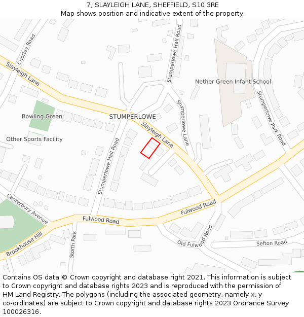 7, SLAYLEIGH LANE, SHEFFIELD, S10 3RE: Location map and indicative extent of plot