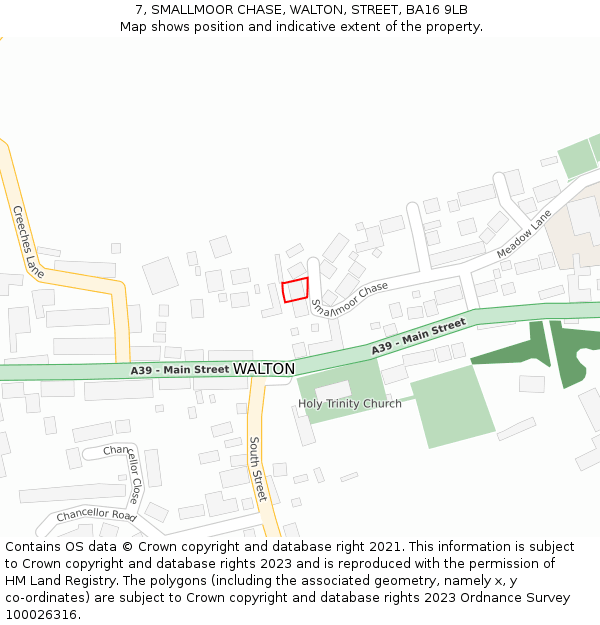 7, SMALLMOOR CHASE, WALTON, STREET, BA16 9LB: Location map and indicative extent of plot