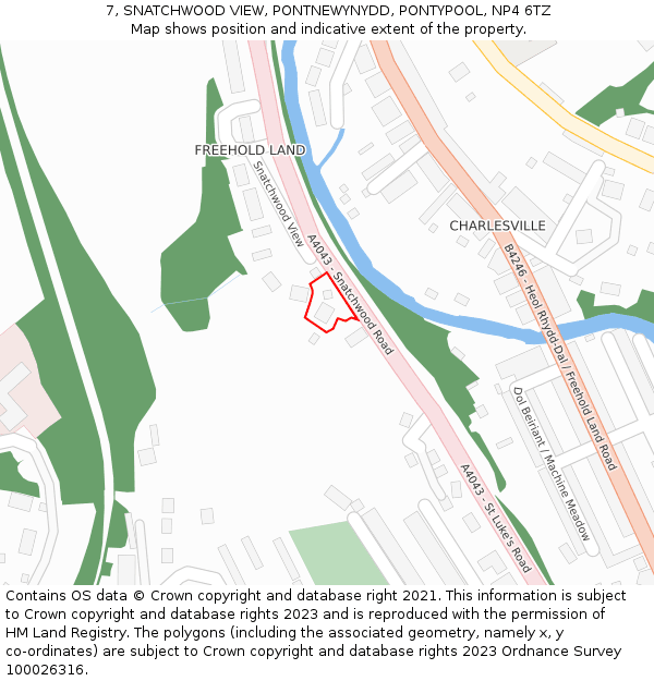 7, SNATCHWOOD VIEW, PONTNEWYNYDD, PONTYPOOL, NP4 6TZ: Location map and indicative extent of plot