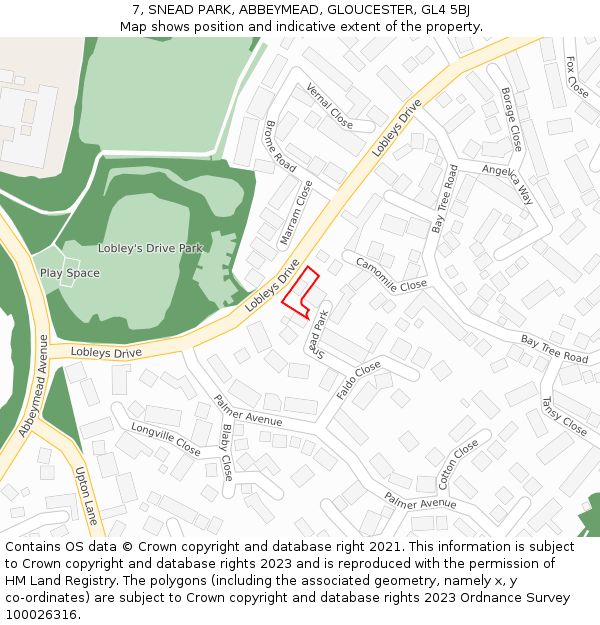 7, SNEAD PARK, ABBEYMEAD, GLOUCESTER, GL4 5BJ: Location map and indicative extent of plot