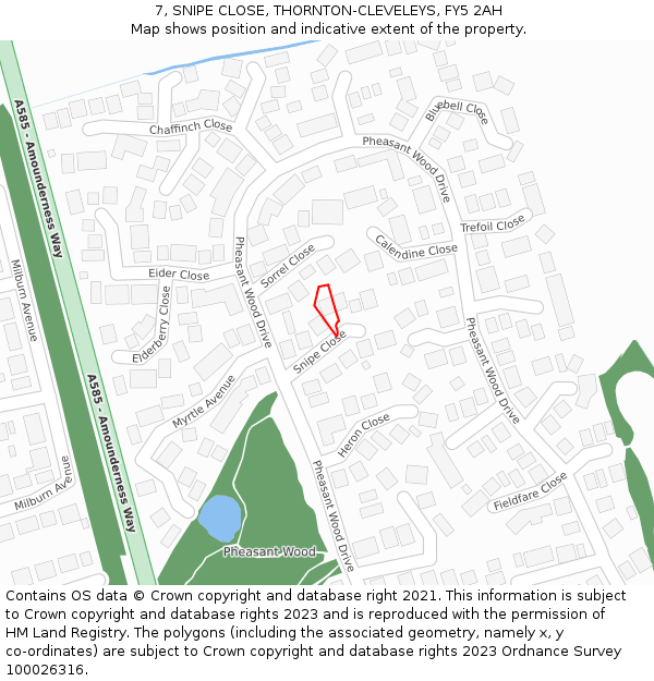 7, SNIPE CLOSE, THORNTON-CLEVELEYS, FY5 2AH: Location map and indicative extent of plot