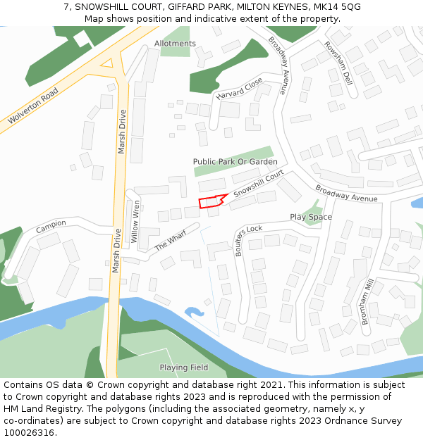 7, SNOWSHILL COURT, GIFFARD PARK, MILTON KEYNES, MK14 5QG: Location map and indicative extent of plot