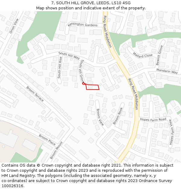 7, SOUTH HILL GROVE, LEEDS, LS10 4SG: Location map and indicative extent of plot
