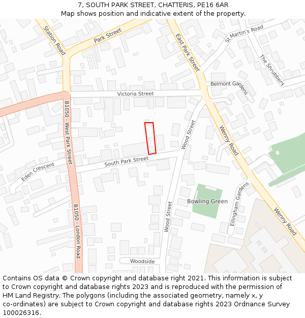 7, SOUTH PARK STREET, CHATTERIS, PE16 6AR: Location map and indicative extent of plot