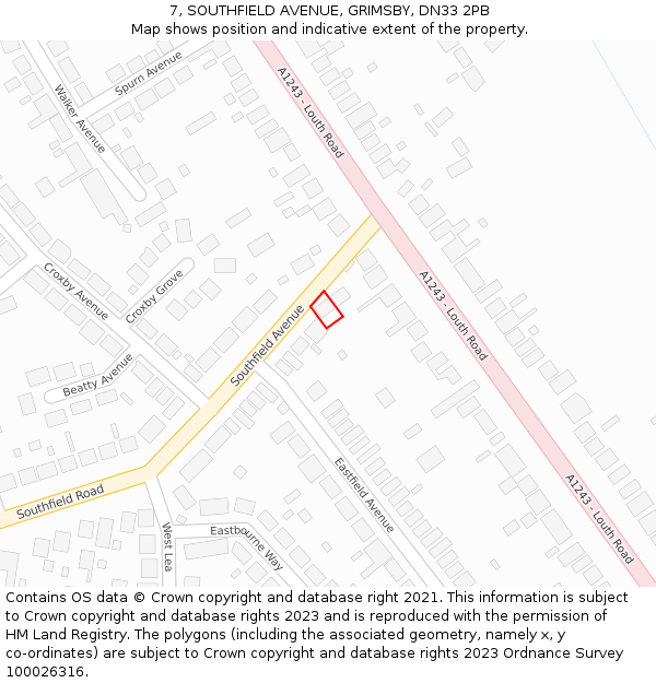 7, SOUTHFIELD AVENUE, GRIMSBY, DN33 2PB: Location map and indicative extent of plot