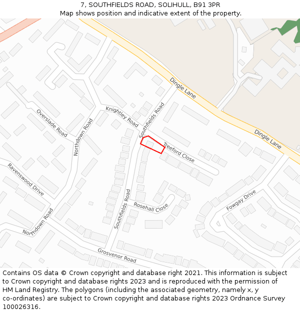 7, SOUTHFIELDS ROAD, SOLIHULL, B91 3PR: Location map and indicative extent of plot