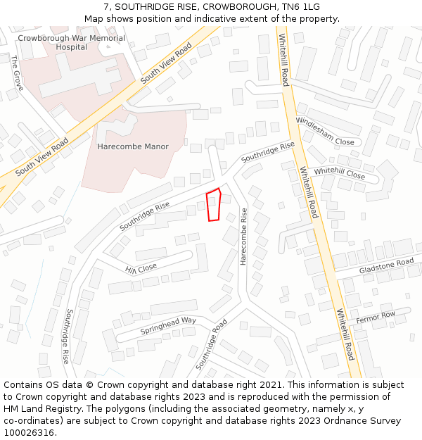 7, SOUTHRIDGE RISE, CROWBOROUGH, TN6 1LG: Location map and indicative extent of plot