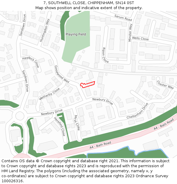 7, SOUTHWELL CLOSE, CHIPPENHAM, SN14 0ST: Location map and indicative extent of plot