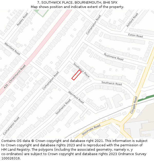 7, SOUTHWICK PLACE, BOURNEMOUTH, BH6 5PX: Location map and indicative extent of plot