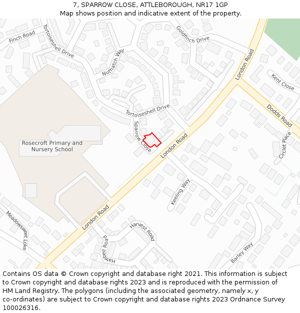 7, SPARROW CLOSE, ATTLEBOROUGH, NR17 1GP: Location map and indicative extent of plot