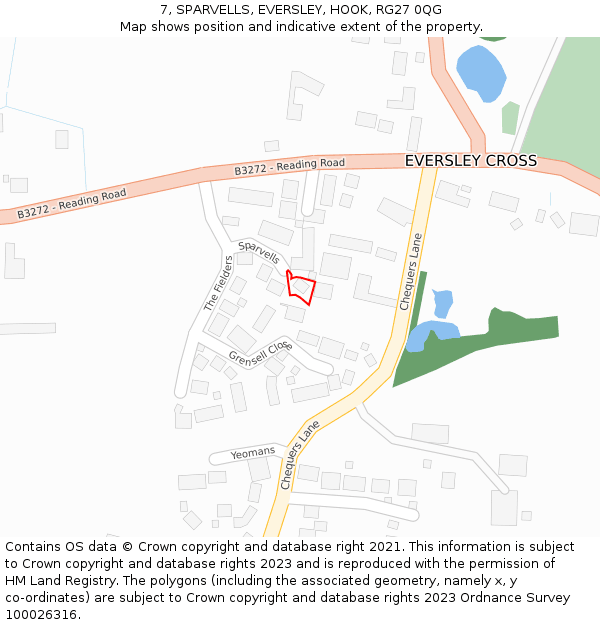 7, SPARVELLS, EVERSLEY, HOOK, RG27 0QG: Location map and indicative extent of plot
