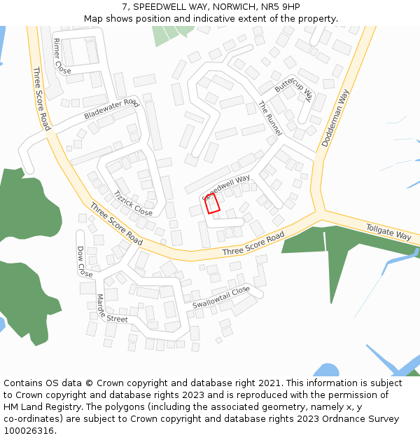 7, SPEEDWELL WAY, NORWICH, NR5 9HP: Location map and indicative extent of plot