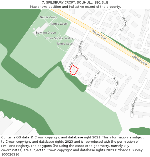 7, SPILSBURY CROFT, SOLIHULL, B91 3UB: Location map and indicative extent of plot