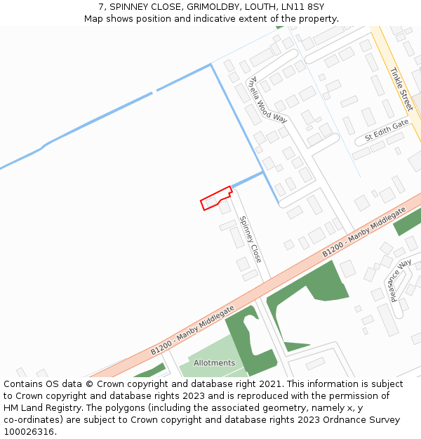 7, SPINNEY CLOSE, GRIMOLDBY, LOUTH, LN11 8SY: Location map and indicative extent of plot