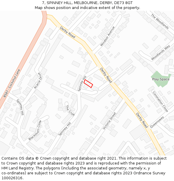 7, SPINNEY HILL, MELBOURNE, DERBY, DE73 8GT: Location map and indicative extent of plot