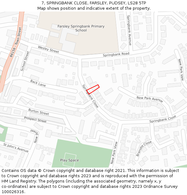 7, SPRINGBANK CLOSE, FARSLEY, PUDSEY, LS28 5TP: Location map and indicative extent of plot