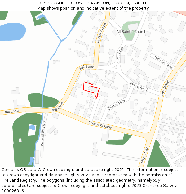 7, SPRINGFIELD CLOSE, BRANSTON, LINCOLN, LN4 1LP: Location map and indicative extent of plot