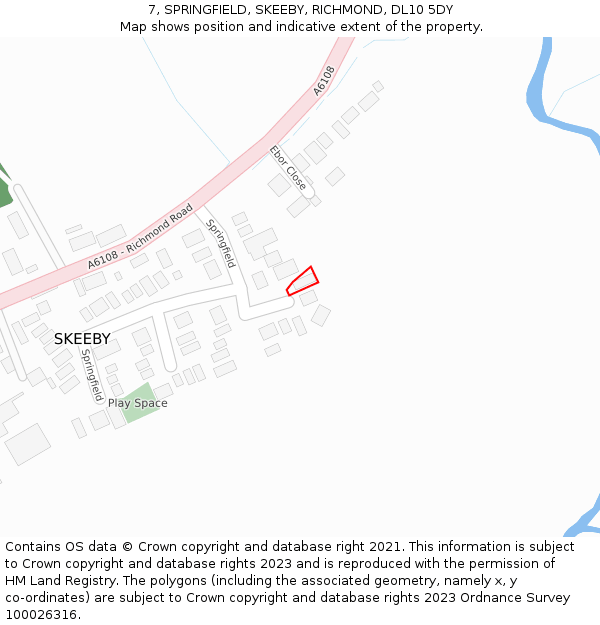 7, SPRINGFIELD, SKEEBY, RICHMOND, DL10 5DY: Location map and indicative extent of plot