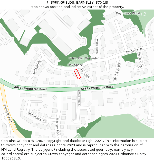 7, SPRINGFIELDS, BARNSLEY, S75 1JS: Location map and indicative extent of plot