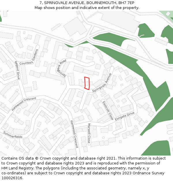 7, SPRINGVALE AVENUE, BOURNEMOUTH, BH7 7EP: Location map and indicative extent of plot