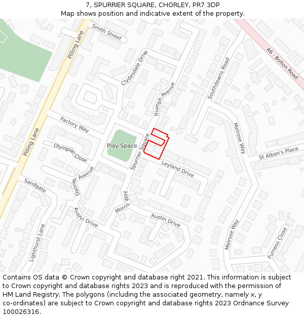 7, SPURRIER SQUARE, CHORLEY, PR7 3DP: Location map and indicative extent of plot