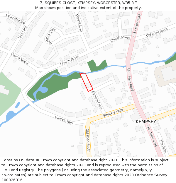 7, SQUIRES CLOSE, KEMPSEY, WORCESTER, WR5 3JE: Location map and indicative extent of plot
