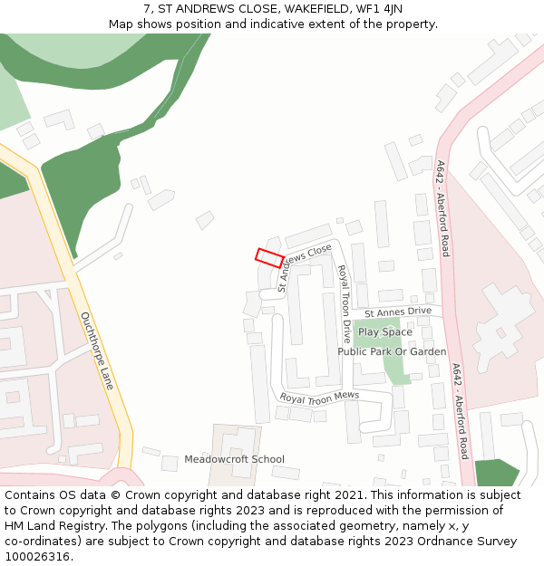 7, ST ANDREWS CLOSE, WAKEFIELD, WF1 4JN: Location map and indicative extent of plot