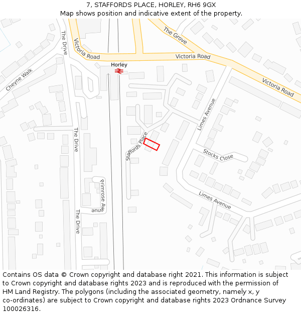 7, STAFFORDS PLACE, HORLEY, RH6 9GX: Location map and indicative extent of plot