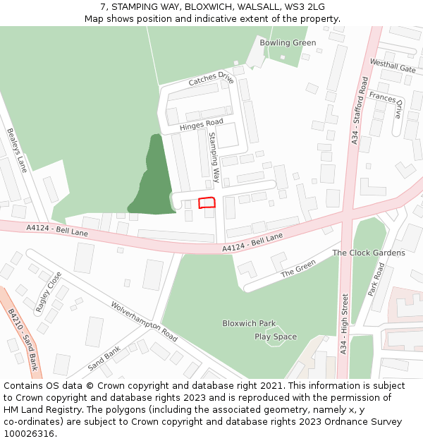 7, STAMPING WAY, BLOXWICH, WALSALL, WS3 2LG: Location map and indicative extent of plot
