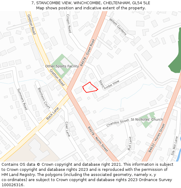 7, STANCOMBE VIEW, WINCHCOMBE, CHELTENHAM, GL54 5LE: Location map and indicative extent of plot