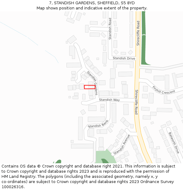7, STANDISH GARDENS, SHEFFIELD, S5 8YD: Location map and indicative extent of plot