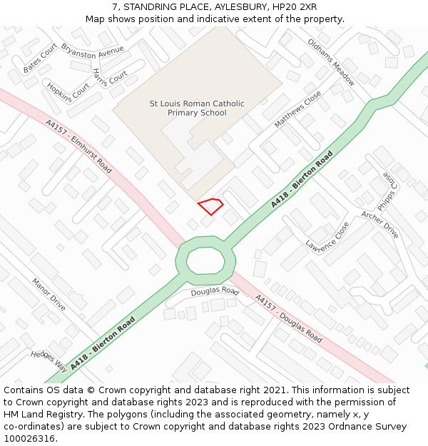 7, STANDRING PLACE, AYLESBURY, HP20 2XR: Location map and indicative extent of plot