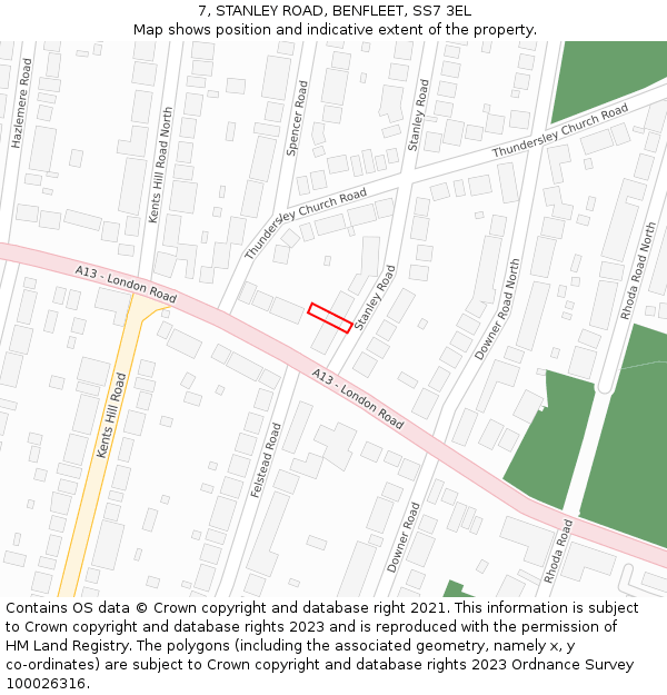 7, STANLEY ROAD, BENFLEET, SS7 3EL: Location map and indicative extent of plot