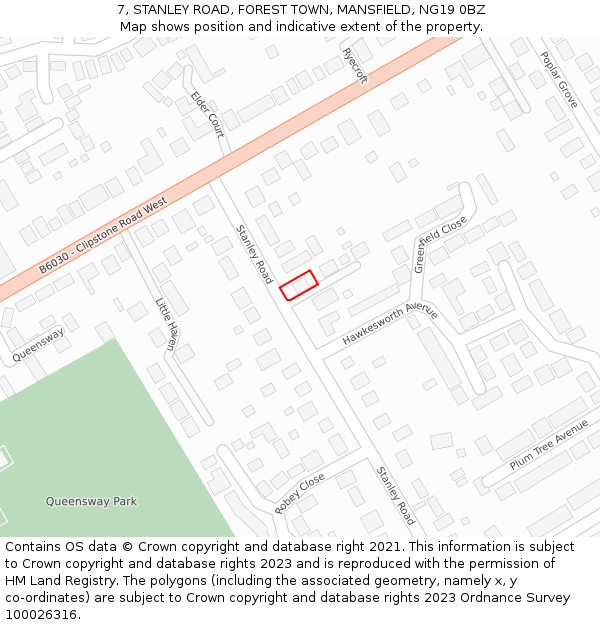 7, STANLEY ROAD, FOREST TOWN, MANSFIELD, NG19 0BZ: Location map and indicative extent of plot