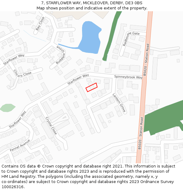 7, STARFLOWER WAY, MICKLEOVER, DERBY, DE3 0BS: Location map and indicative extent of plot
