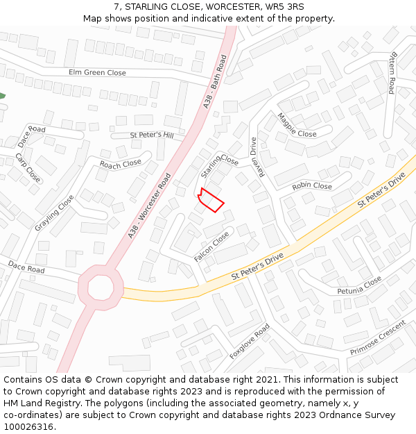 7, STARLING CLOSE, WORCESTER, WR5 3RS: Location map and indicative extent of plot